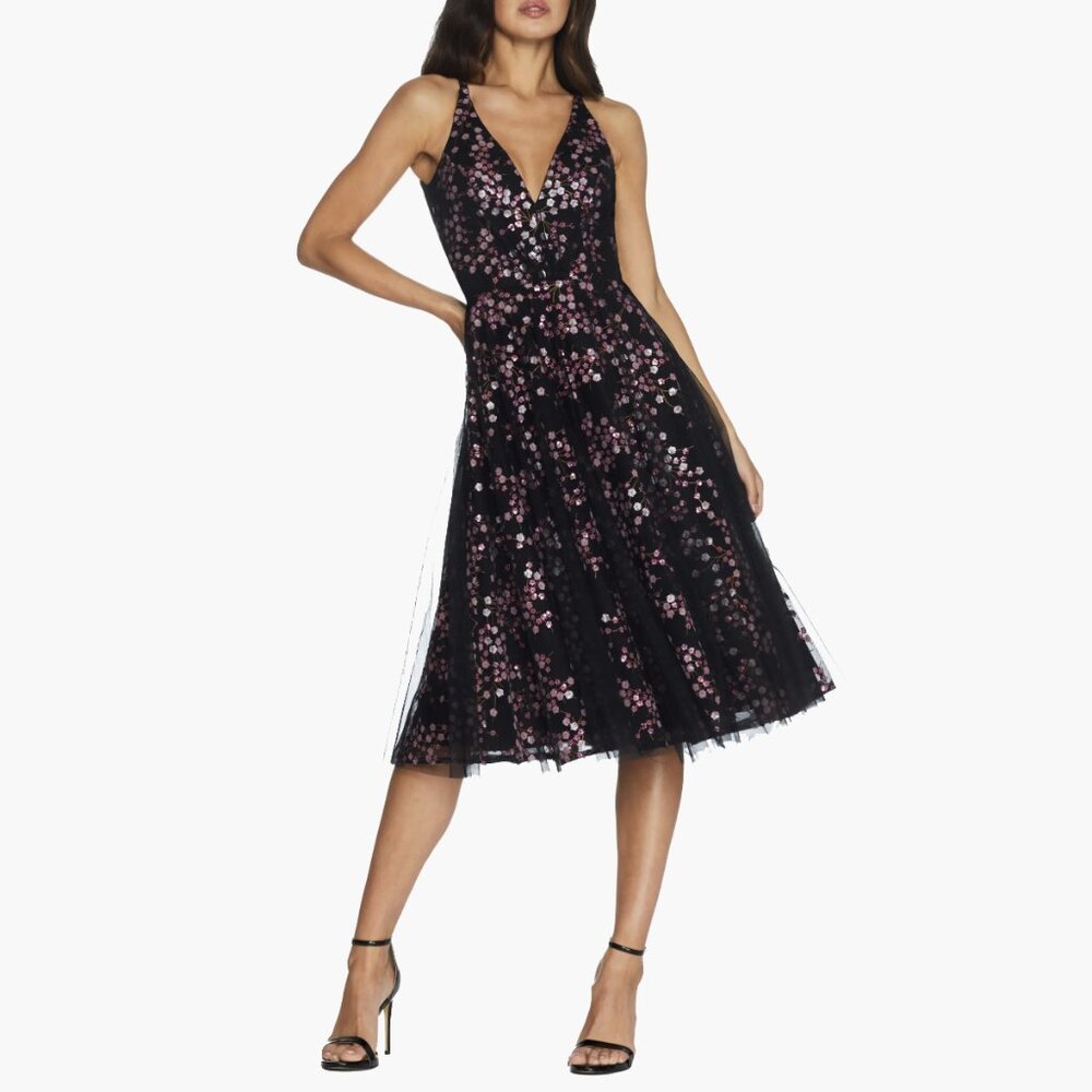 Dress the Population | New Courtney Sequin Floral Cocktail Dress, Fushia NWT